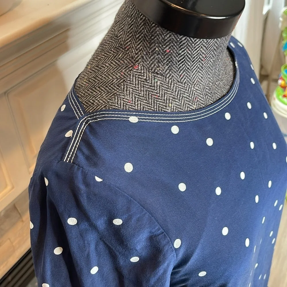 J. Crew Silk Shift Dress in Navy Polka Dot Size 4